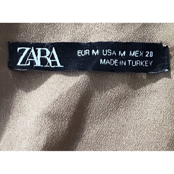 Zara V-Neck Ruffle Flutter Sleeve Brown Dress‎ Women Medium Cinched Waist Boho - Picture 7 of 10